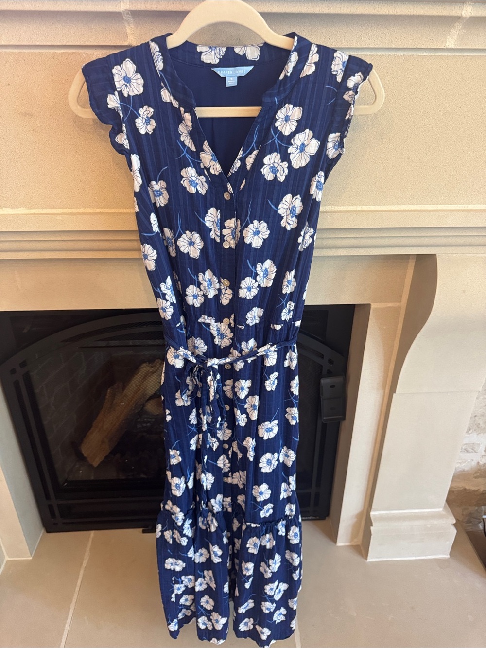 Draper James Navy and White Floral Button-Front Dress